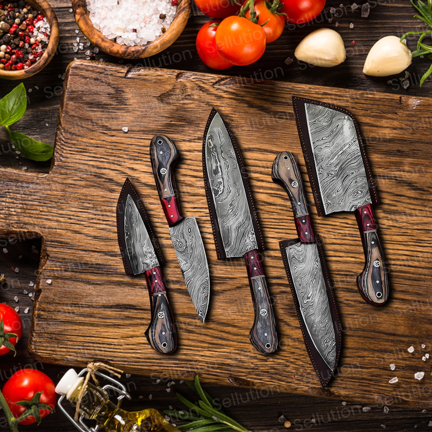 Hand Forged Damascus Steel Chef Set Listing