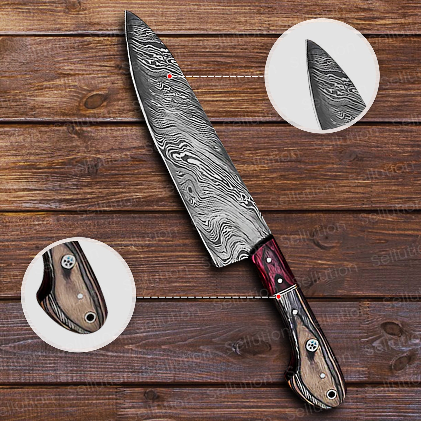 Hand Forged Damascus Steel Chef Set Listing